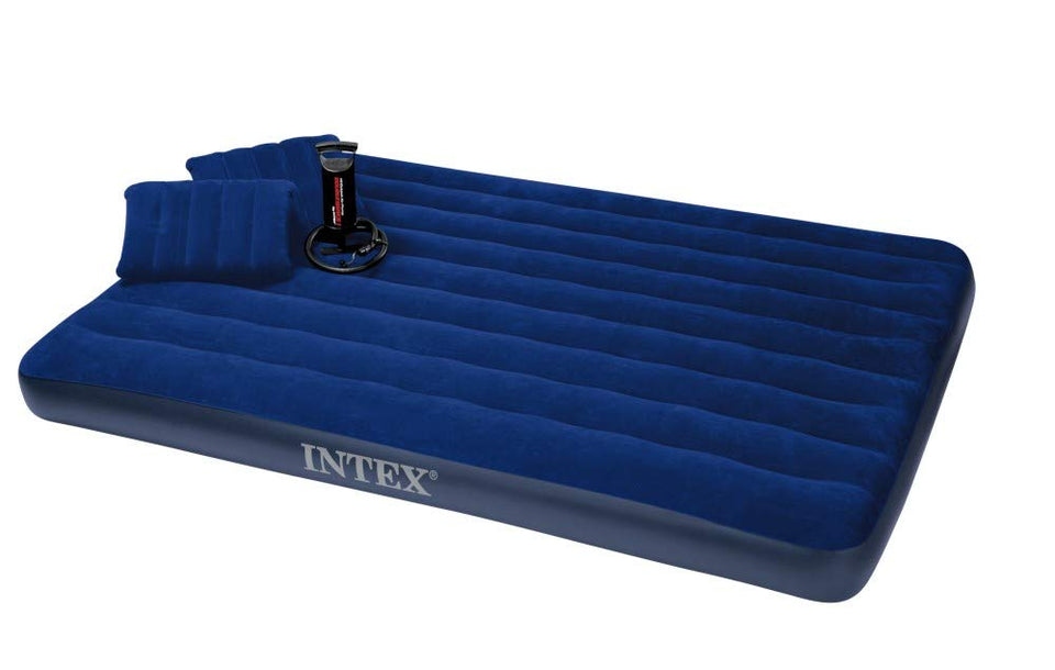 Intex Classic Downy Airbed Set with 2 Pillows and Double Quick Hand Pump, Queen