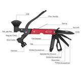 14 in 1 Stainless Steel Multitool in Durable Black Oxide, Perfect for Camping, Survival Kit, Outdoors, Car Tool with Hammer, Axe, Knife, Plier, Screwdrivers, Saw, Fish Descaler, Wrench, Bottle Opener+
