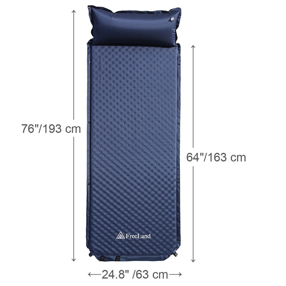 Freeland Camping Sleeping Pad Self Inflating with Attached Pillow, Compact, Lightweight, Large