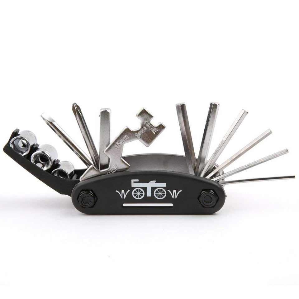WOTOW 16 in 1 Multi-Function Bike Bicycle Cycling Mechanic Repair Tool Kit with 3 pcs Tire Pry Bars Rods