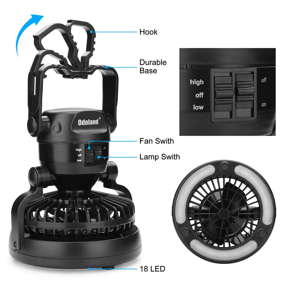 IMAGE Portable LED Camping Lantern with Ceiling Fan - Hurricane Emergency Survival Kit