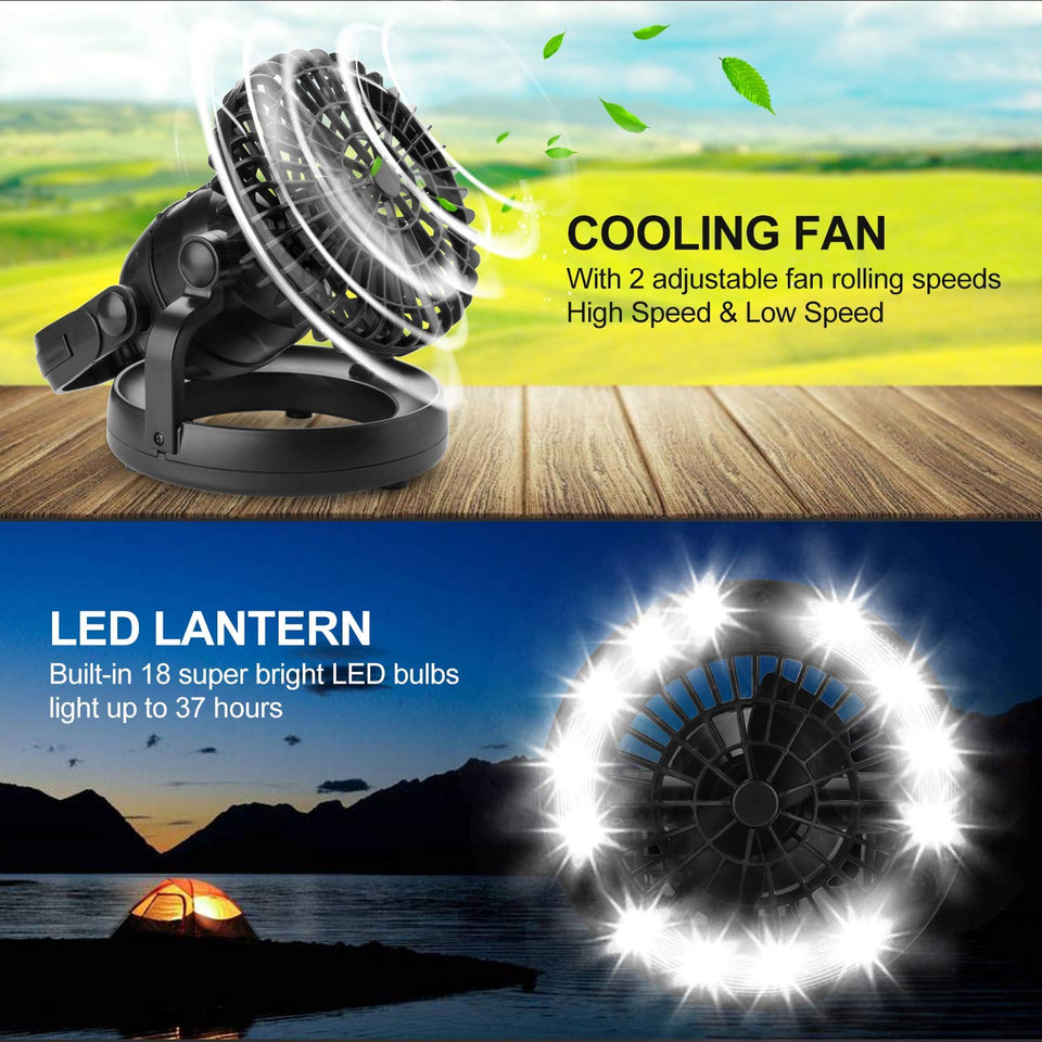 IMAGE Portable LED Camping Lantern with Ceiling Fan - Hurricane Emergency Survival Kit