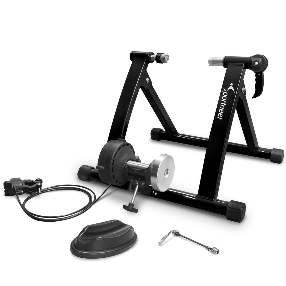 Sportneer Bike Trainer Stand Steel Bicycle Exercise Magnetic Stand with Noise Reduction Wheel for Road Bike