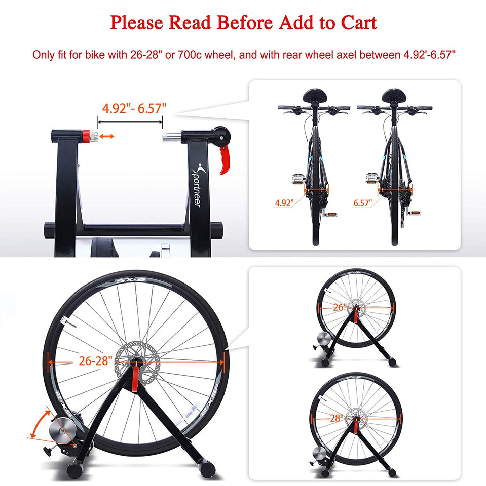 Sportneer Bike Trainer Stand Steel Bicycle Exercise Magnetic Stand with Noise Reduction Wheel for Road Bike