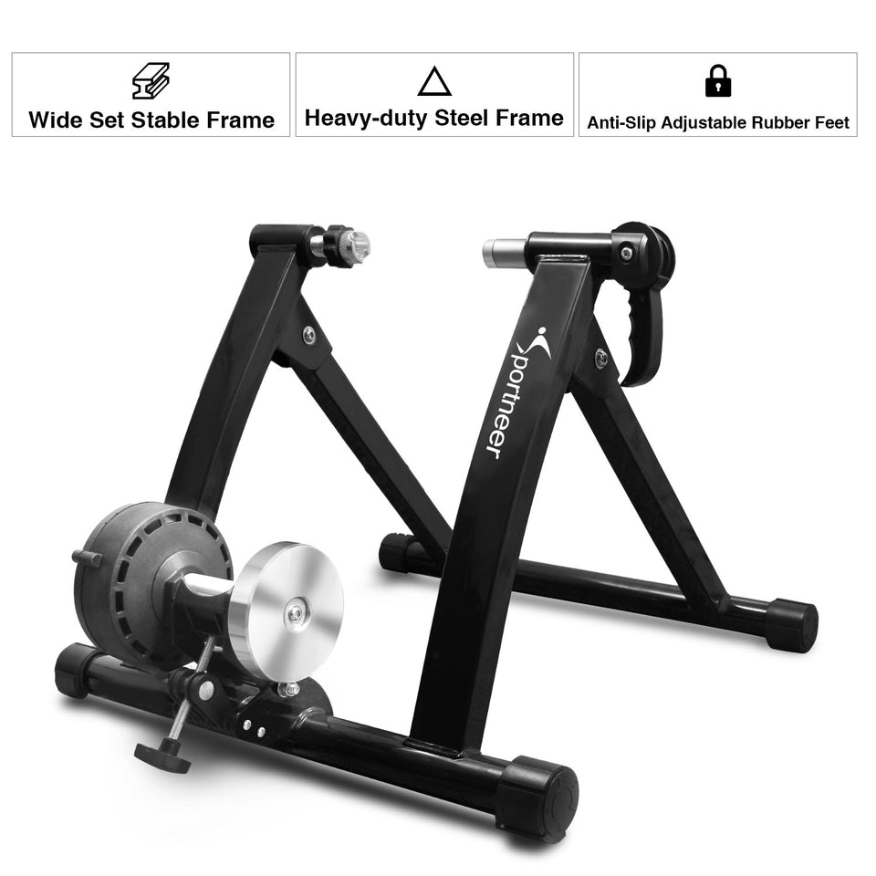 Sportneer Bike Trainer Stand Steel Bicycle Exercise Magnetic Stand with Noise Reduction Wheel for Road Bike