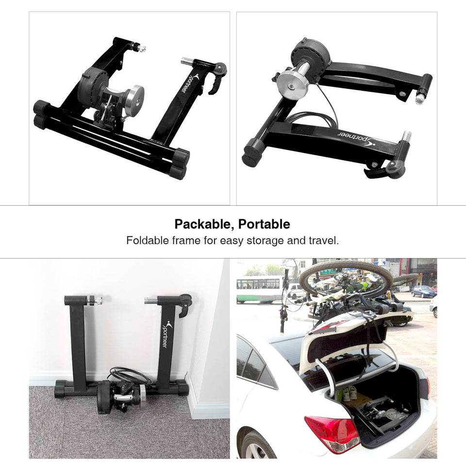 Sportneer Bike Trainer Stand Steel Bicycle Exercise Magnetic Stand with Noise Reduction Wheel for Road Bike