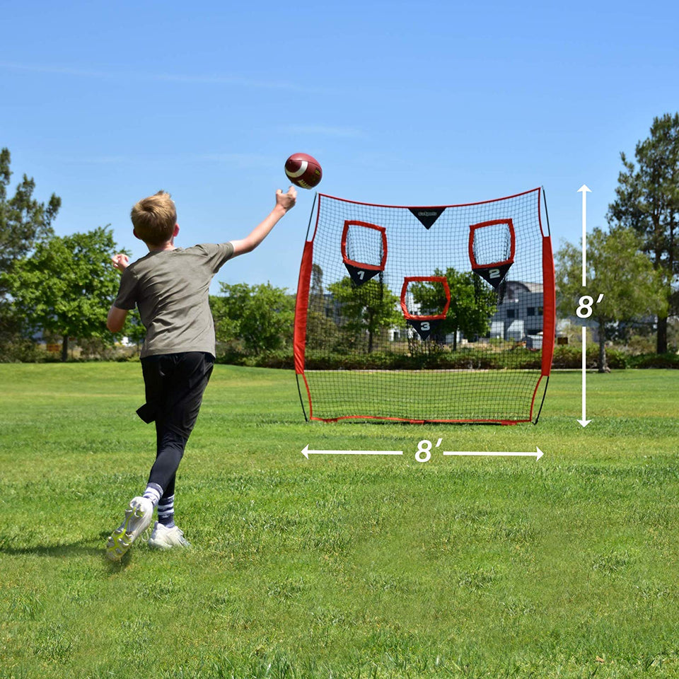 GoSports Football Trainer Throwing Net | Choose Between 8' x 8' or 6' x 6' Nets | Improve QB Throwing Accuracy - Includes Foldable Bow Frame and Portable Carry Case