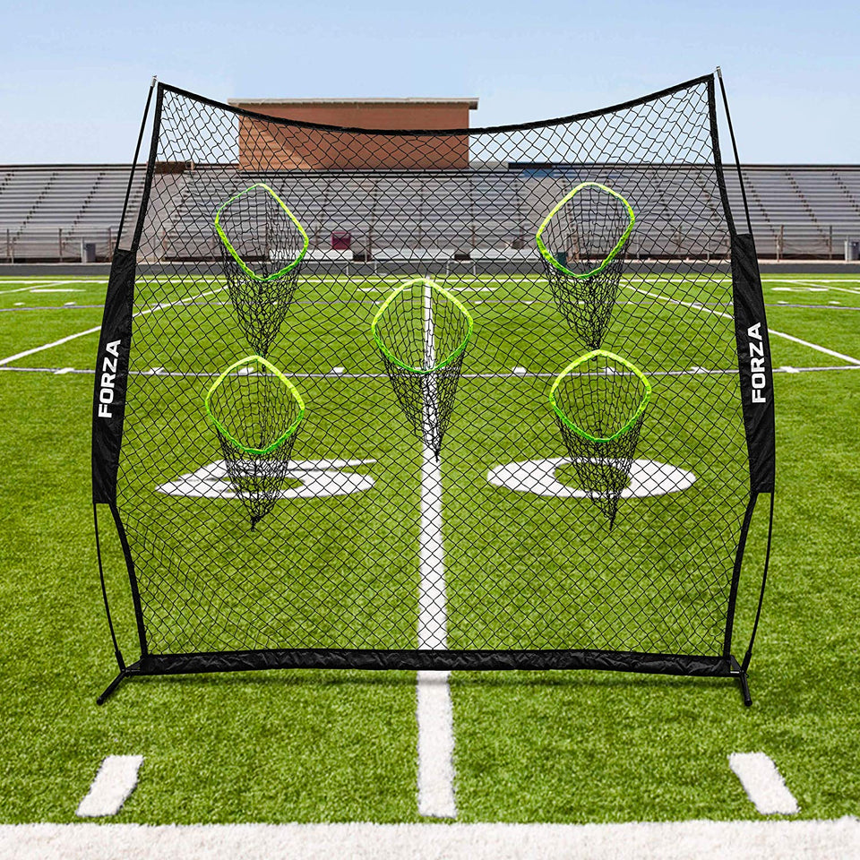 Forza Football Quarterback Net – 8ft x 8ft Portable Football QB Target Net with Carry Bag and Steel U-Pegs [Net World Sports]