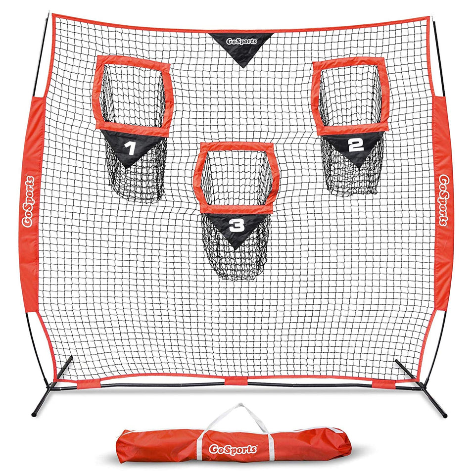 GoSports Football Trainer Throwing Net | Choose Between 8' x 8' or 6' x 6' Nets | Improve QB Throwing Accuracy - Includes Foldable Bow Frame and Portable Carry Case